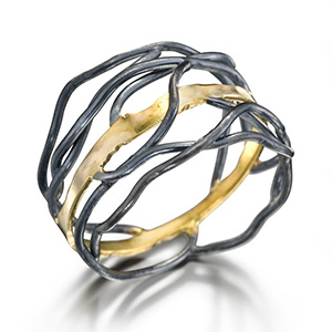 Rooted Ring by Beverly Tadeu, 18K yellow gold, Oxidized Silver