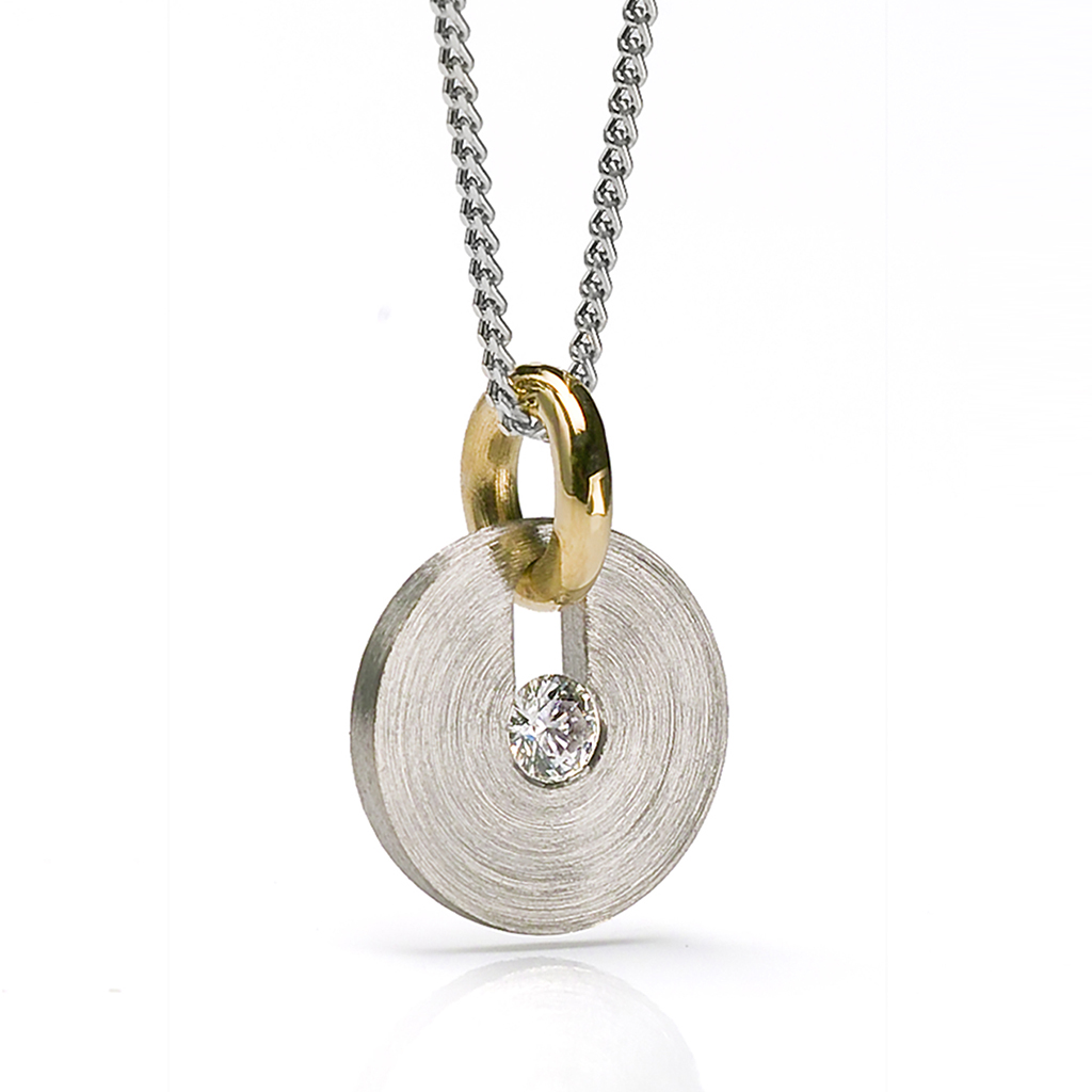 Catherine Iskiw's Palladium and Gold Skp Disc Pendant | Diamond